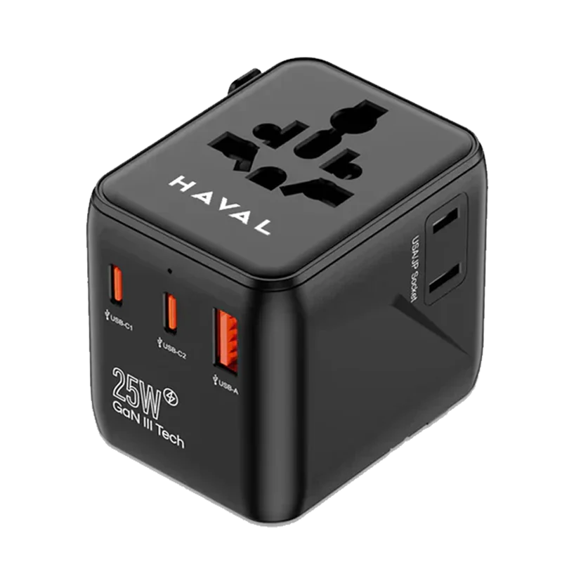 HAVAL 25W FAST CHARGER+UNIVERSAL ADAPTER , COMES WITH 2 USB-C, 1 USB-A PORT